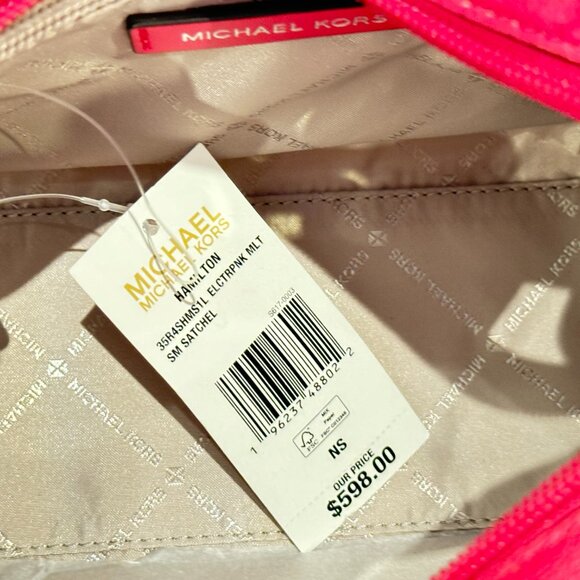Michael Kors Hamilton Small Satchel Shoulder Bag MK Electric Pink Multi Exotic - Picture 9 of 15